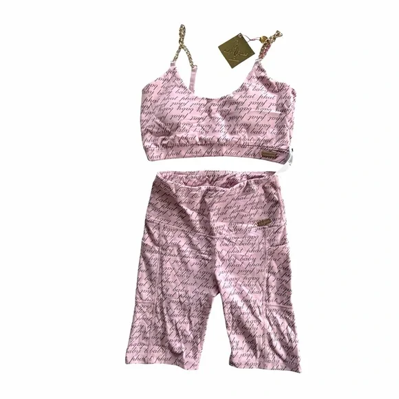 Baby Phat NWT Pink Logo Print Chain Bralette & Biker Shorts Size Small Medium - Picture 3 of 16